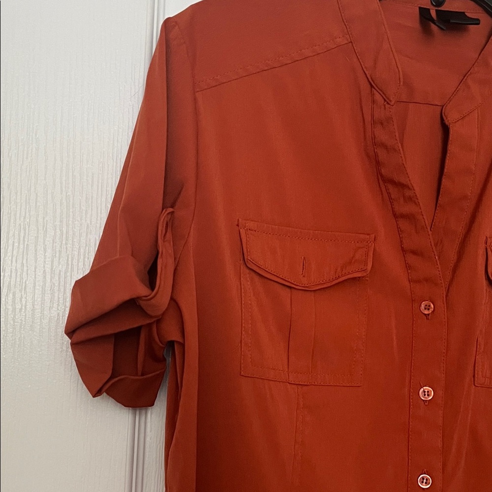Burnt Orange Button Down Short Sleeve Top - Picture 2 of 5